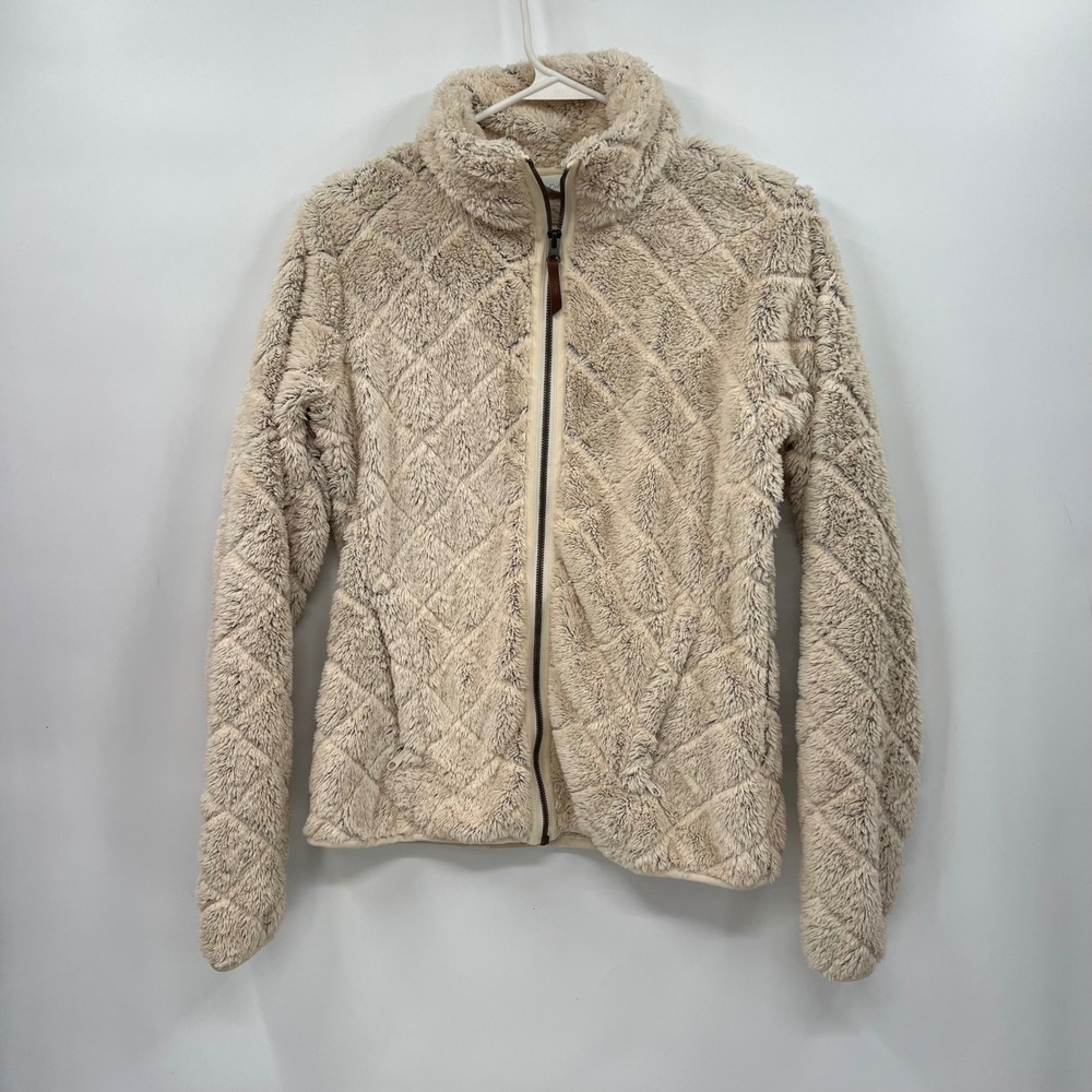 Columbia S Fleece Jacket Womens‎ Cream Quilted High Pile Full Zip Mock Neck